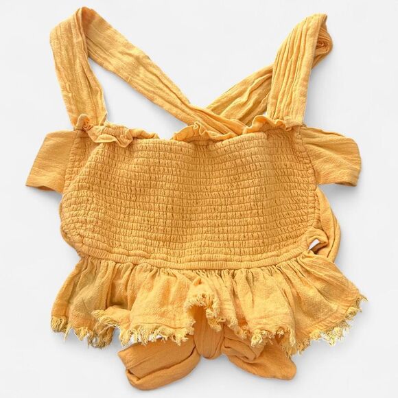 Free People Amani Yellow Open-Back Smocked Peplum Top – Boho Fairy Y2K (Fits S) - Picture 4 of 7